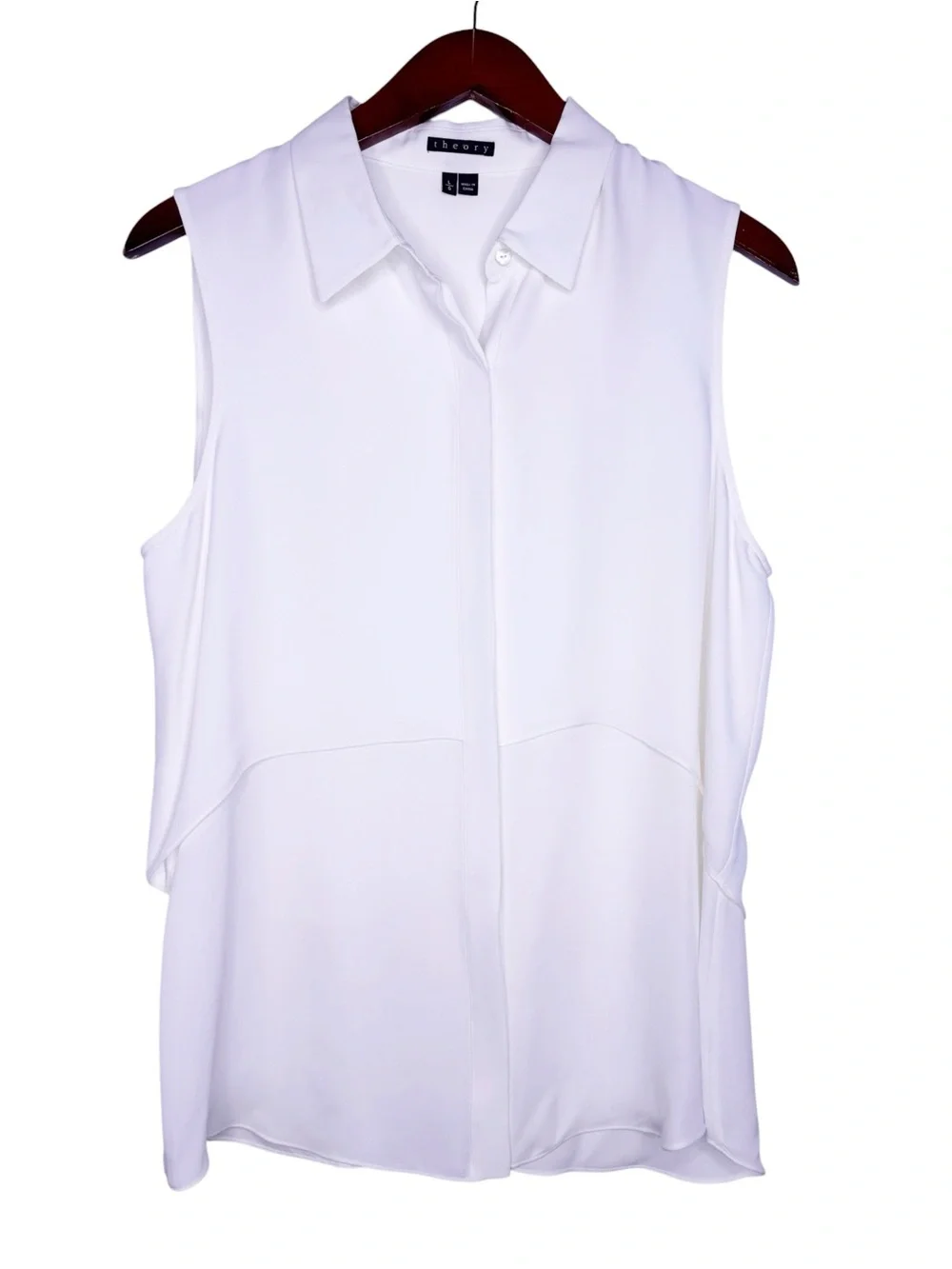 THEORY Silk Sleeveless Hidden Button Front Blouse Size Large in Ivory - Picture 10 of 10